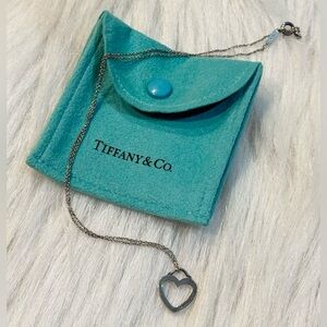 Tiffany & Co. Sterling Silver Sentimental Open Heart Pendant 16” Chain VGUC